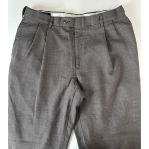 hsm Men's Brown Black Check Pleated Dress Pants Wool Blend Size 36